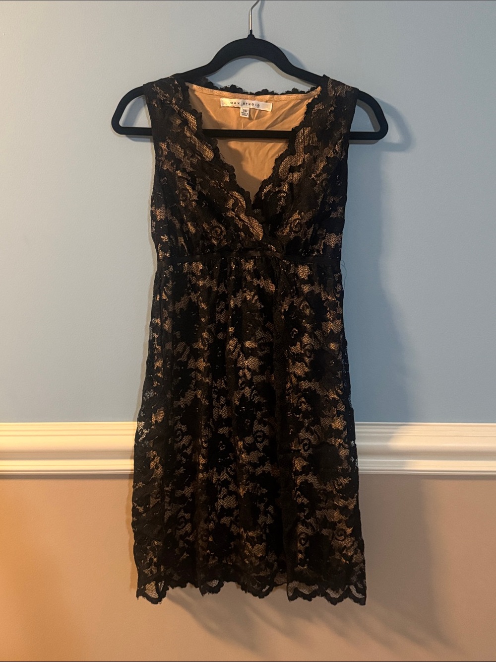 Max Studio Black Lace Midi Dress with Nude Lining